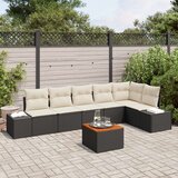 vidaXL Set Vrtnih Kavčev s 7 Kosi z Blazinami Črna Poli Ratan Akacija | Shoptok.si