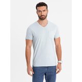 Ombre Men's cotton V-neck knit t-shirt with wash effect - grey | Shoptok.si