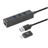 Manhattan USB HUB 3port 180894 USB-A/C 3xUSB 3.2 5Gbps/1xGLAN 5Gbps/sivi Cene