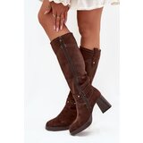 Boto Warm women's heeled boots with stitching chocolate Alessara | Eponuda.ba
