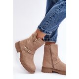 Boto Women's Flat Heel Boots with Buckles Beige Bliggore | Shoptok.si