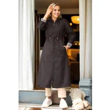 Dewberry 63777 Hooded Women Trenchcoat-BLACK