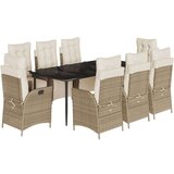  Vrtna garnitura - 9-dijelni vrtni blagovaonski set od poliratana s jastucima bež - Dužina stola 200 cm Oštra noga 8 | shoptok.hr