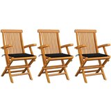 Maison Chic Vrtni stoli - Stol za vrt s črnimi blazinami 3 kosi trdna tikovina JS1928, (21877968) | Shoptok.si