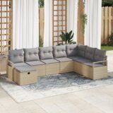 vidaXL 8-delni set vrtne sedežne garniture z blazinami bež poli ratan | Shoptok.si