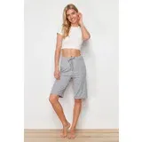 Trendyol Gray Melange Cotton Capri Knitted Pajama Bottom