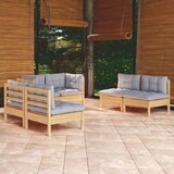 The Living Store Vrtna sedežna garnitura 6-delna s sivimi blazinami borovina - Vrtna Sedežna Garnitura, (21479733) | Shoptok.si
