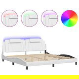 Maison Chic Posteljni okvir - Dvoposteljna postelja - Zakonska postelja z LED lučkami bel 200x200 cm umetno usnje-J5651, (21760292) Cene