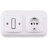  Elhard - Keramički retro jednopolni prekidač br. 1 i utičnica SCHUKO 230V sa belim okvirom Slike