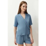 Trendyol Blue Buttoned Double Breasted Collar Viscose Woven Pajamas Set cene