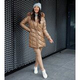 Gemre Light Brown Long Quilted Jacket Carolina | Shoptok.si