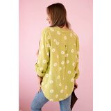 Kesi Włoski Linen Women's Blouse with Floral Pattern, Long Sleeves, and Buttons kiwi | Shoptok.si
