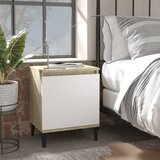 vidaXL Nočna omarica s kovinskimi nogami sonoma hrast bela 40x30x50 cm | Shoptok.si
