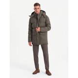 Ombre Men's long warm parka jacket with wool - dark grey melange | Shoptok.si