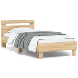 Maison Chic Posteljni okvir - Enojna postelja - Postelja za odrasle z vzglavjem in LED sonoma hrast 90x190 cm-J9552, (21761904) | Shoptok.si
