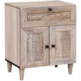 vidaXL Nočna omarica s predalom Bež 50 x 33 x 60 cm trden mangov les | Shoptok.si