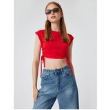 Koton Sleeveless Crop T-Shirt with Gathered Side Ties and Crew Neck Cene