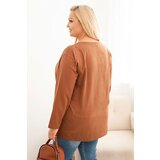 Kesi Women's Plus Size cotton blouse with a round neckline camel | Shoptok.si