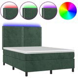  Krevet box spring s madracem LED tamnozeleni 140x200 cm baršun | shoptok.hr