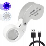  Zložljiva mini žepna aku. LED UV lupa 60x za nakit in bankovce Cene