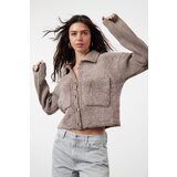 Trendyol mink boucle polo neck coat look knitwear cardigan Cene