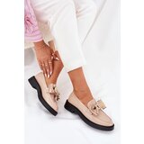 Boto Patented moccasins with bow and decorative brooch beige Leandriel | Shoptok.si