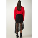  Women's Black Asymmetrical Lace Midi Skirt Cene