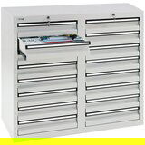  Predalnik, VxŠxG 900 x 1000 x 500 mm, 16 predalov višine 100 mm, korpus in predali sivi | Shoptok.si