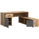 MID.YOU Kotna Pisalna Miza Mason, Barva Hrasta, Siva | Shoptok.si
