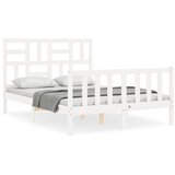 Maison Chic Posteljni okvir - Dvoposteljna postelja - Zakonska postelja z vzglavjem bel trden les-J15696, (21763552) Cene