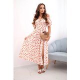 Kesi Włoski Women's maxi dress with flowers and puffs beige+red | ePonuda.com