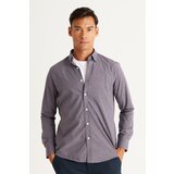 AC&Co / Altınyıldız Classics Men's Gray Slim Fit Slim Fit Shirt with Hidden Buttons Collar Patterned Cene
