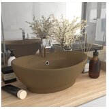  Razkošen umivalnik ovalen mat krem 58,5x39 cm keramika | Shoptok.si