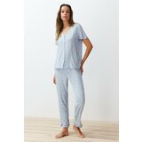 Trendyol Blue-Multicolor Floral Ruffle Detailed Knitted Pajamas Set Cene