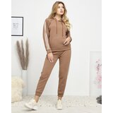 Resti Brown women's insulated tracksuit set with stripes - Clothing Cene