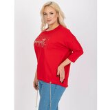 Fashion Hunters Plus size red cotton blouse with ribbing Cene