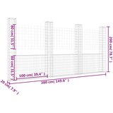  Gabionska košara U-oblika s 4 stupa 380 x 20 x 200 cm željezna | shoptok.hr