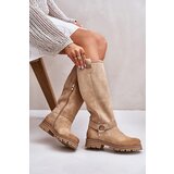 Zazoo Women Suede Knee High Boots Beige Lewski 3615 | shoptok.hr
