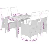  5-dijelni vrtni blagovaonski set s jastucima od poliratana crni Crna 150 x 90 x 75 cm | shoptok.hr