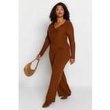Trendyol Curve Plus Size Two-Piece Set - Brown - Fitted Cene