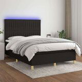  Box spring postelja z vzmetnico LED črna 140x200 cm blago Cene