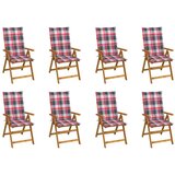  Sklopive stolice s jastucima 8 kom. Masivno bagremovo drvo Smeđa 120 x 50 x 3 cm | shoptok.hr