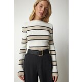  Women's Ecru Block Colored Corded Knitwear Sweater | ePonuda.com