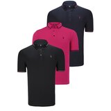 Dewberry TRIPLE SET T8586 MEN'S T-SHIRT-BLACK-NAVY-FUCHSIA | Shoptok.si