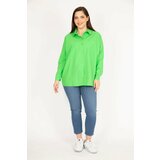 Şans Women's Green Plus Size Front Buttoned Back Detailed Shirt Cene