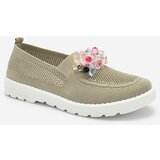 Resti Khaki women's fabric moccasins with crystals Fezens | Shoptok.si