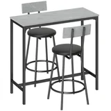 Barski set z mizo in 2 oblazinjenima stoloma, opora za noge, siv, za jedilnico in majhne prostore, (5000493618)