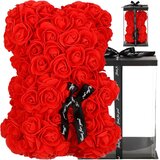 springos medvjedić od ruža s mašnom 22 cm u poklon kutiji, crveno-crni | shoptok.hr