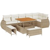 vidaXL Vrtni sofa set od 9 dijelova s jastucima u bež poliratan i akaciji, Set za vrtno objedovanje od 3 dijela s jastucima u bež poliratan i akaciji | shoptok.hr