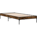 vidaXL Posteljni okvir dimljeni hrast 100x200 cm inž. les in kovina, (21128583) | Shoptok.si